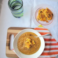 Roasted Butternut Squash Soup with Crispy Polenta Croutons
