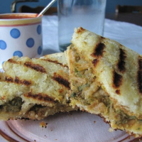 Grilled Refried Bean and Pesto Sandwich with Homemade Tomato Soup