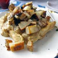 Vegan Cornmeal Waffles with Creamy Sage Gravy and Pan Fried Potatoes