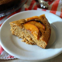 Vegan Peach Cornmeal Cake with Brown Sugar Glaze
