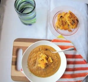 Roasted Butternut Squash Soup with Crispy Polenta Croutons