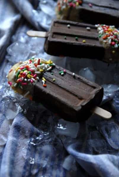 Peanut Butter Dipped Chocolate Sorbet Popsicles