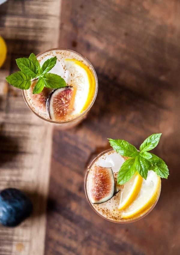 Fig and Lemon Sparkler with Basil Mint Simple Syrup//heartofabaker.com