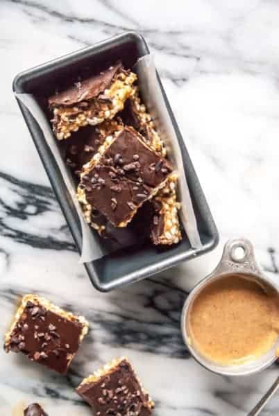 Peanut Butter and Dark Chocolate Puffed Millet Bars