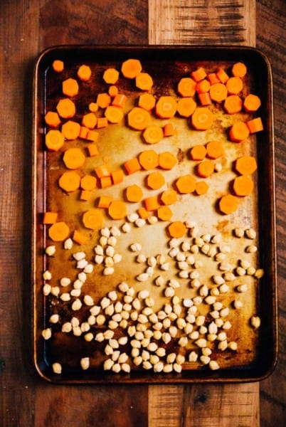 Cumin Roasted Carrots and Chickpeas with Vegan Parsnip Puree