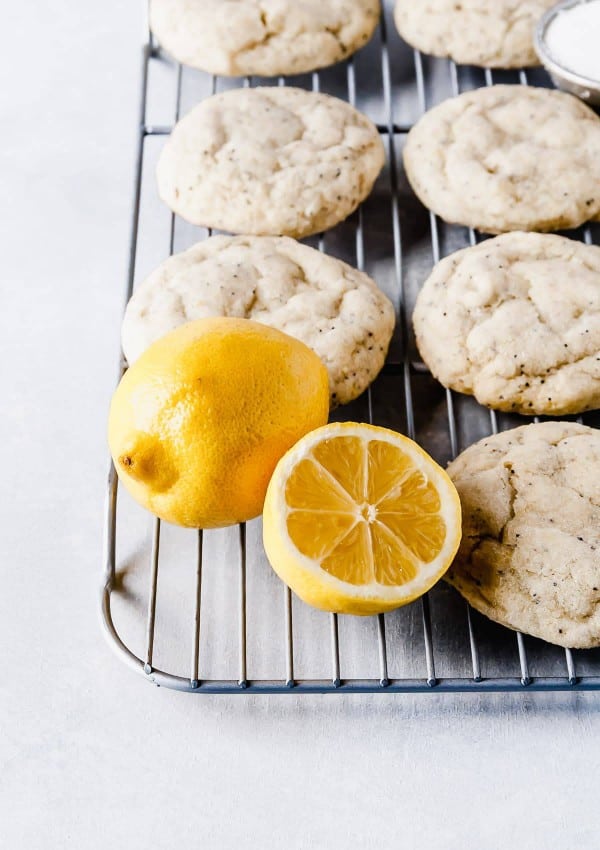 Close up of lemons and citrus poppy seed cookies